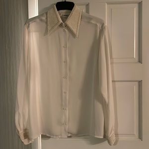 Rampage sheer button brown shirt with fancy cuffs and collar.